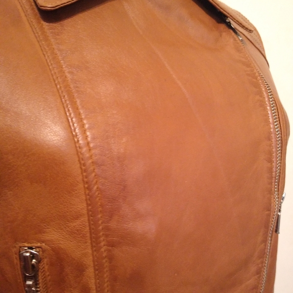 Ladies Medium Brown Leather Moto Jacket by Feminine Touch - Picture 12 of 16